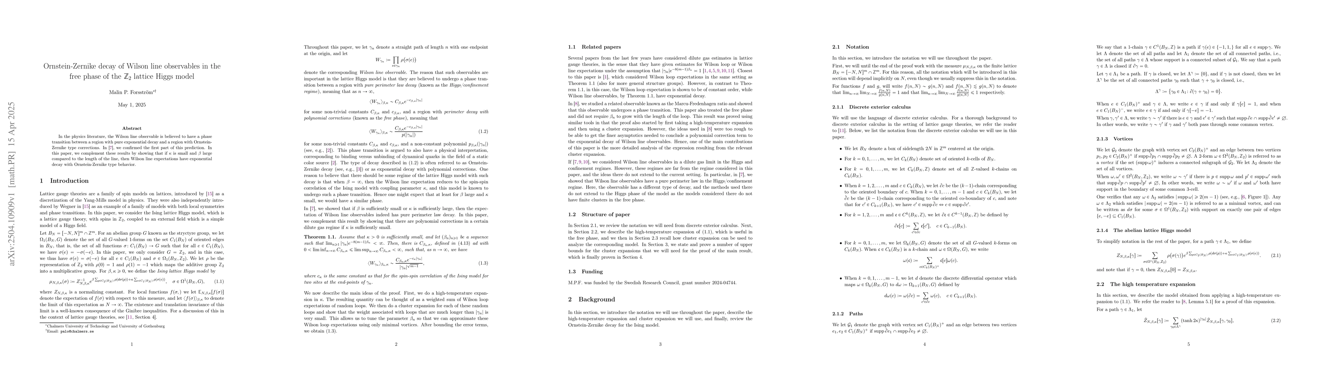Thumbnail for Ornstein-Zernike decay of Wilson line observables in the free phase of
  the \( \mathbb{Z}_2 \) lattice Higgs model