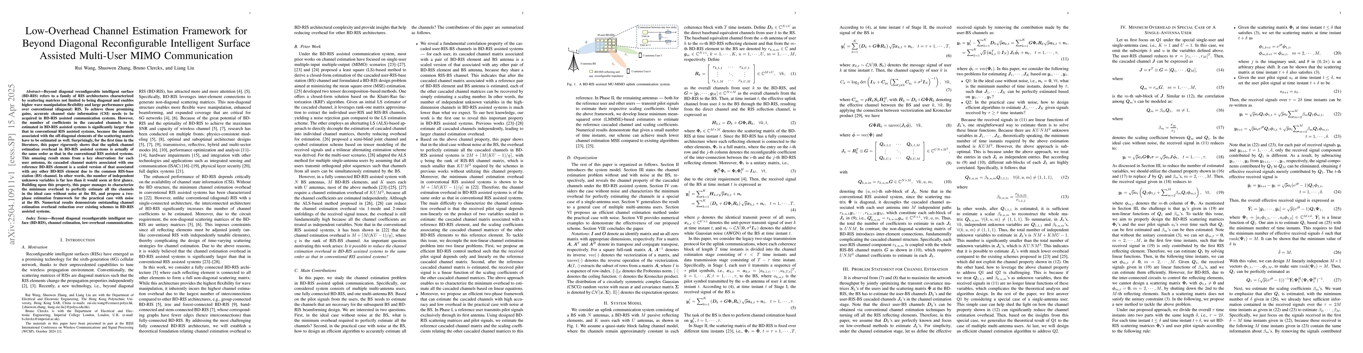 Thumbnail for Low-Overhead Channel Estimation Framework for Beyond Diagonal
  Reconfigurable Intelligent Surface Assisted Multi-User MIMO Communication