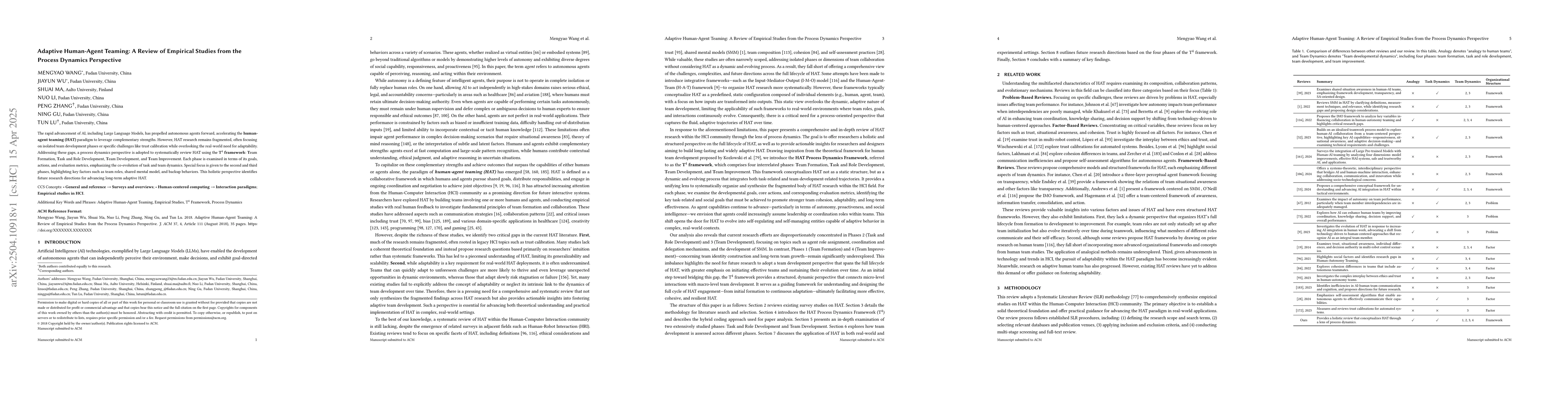 Thumbnail for Adaptive Human-Agent Teaming: A Review of Empirical Studies from the
  Process Dynamics Perspective