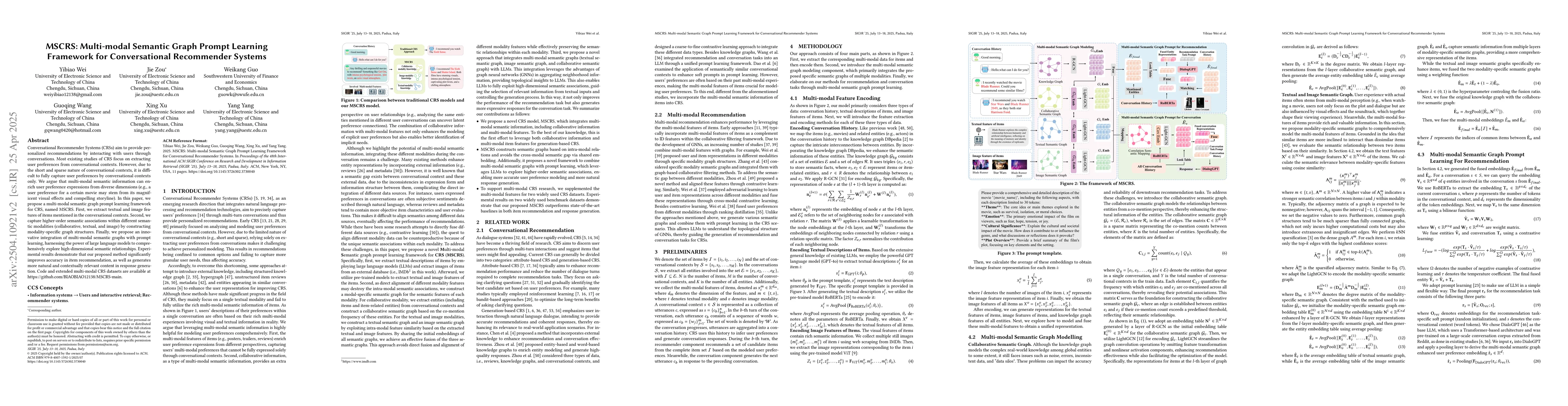 Thumbnail for MSCRS: Multi-modal Semantic Graph Prompt Learning Framework for
  Conversational Recommender Systems