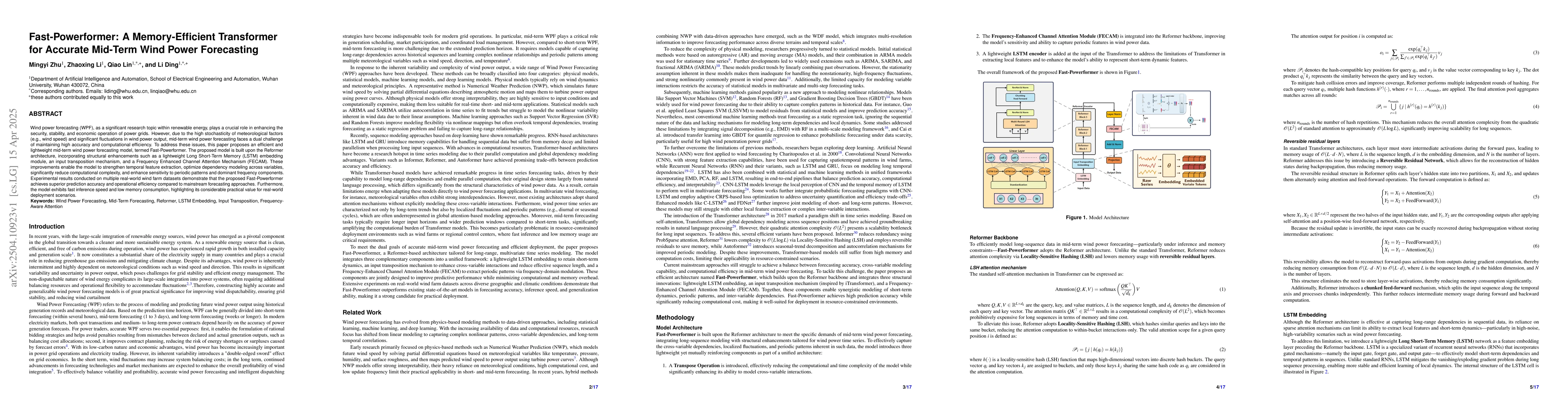 Thumbnail for Fast-Powerformer: A Memory-Efficient Transformer for Accurate Mid-Term
  Wind Power Forecasting