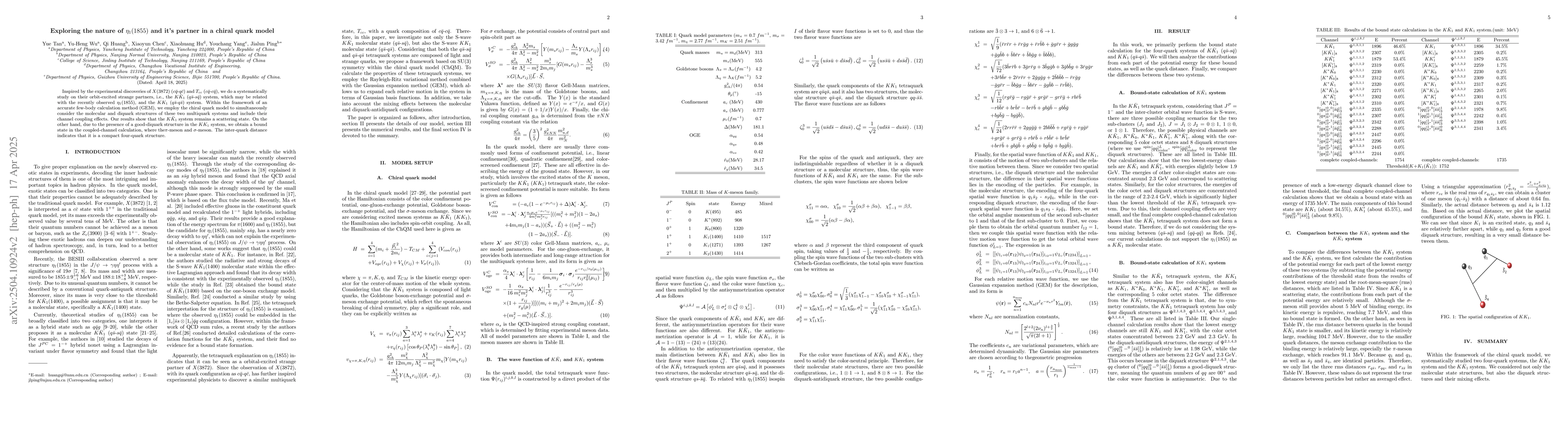 Thumbnail for Exploring the nature of $η_{1}(1855)$ and it's partner in a chiral
  quark model