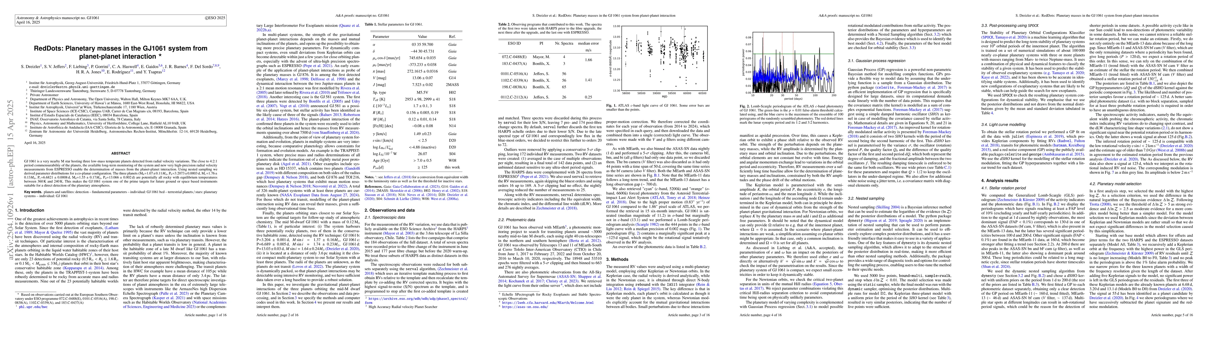 Thumbnail for RedDots: Planetary masses in the GJ1061 system from planet-planet
  interaction