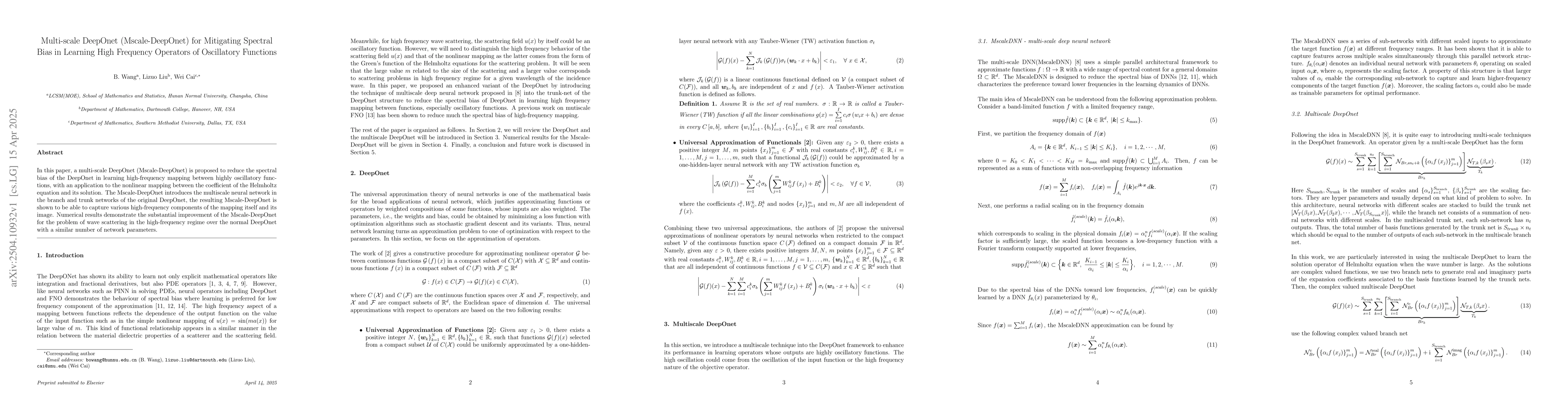 Thumbnail for Multi-scale DeepOnet (Mscale-DeepOnet) for Mitigating Spectral Bias in
  Learning High Frequency Operators of Oscillatory Functions
