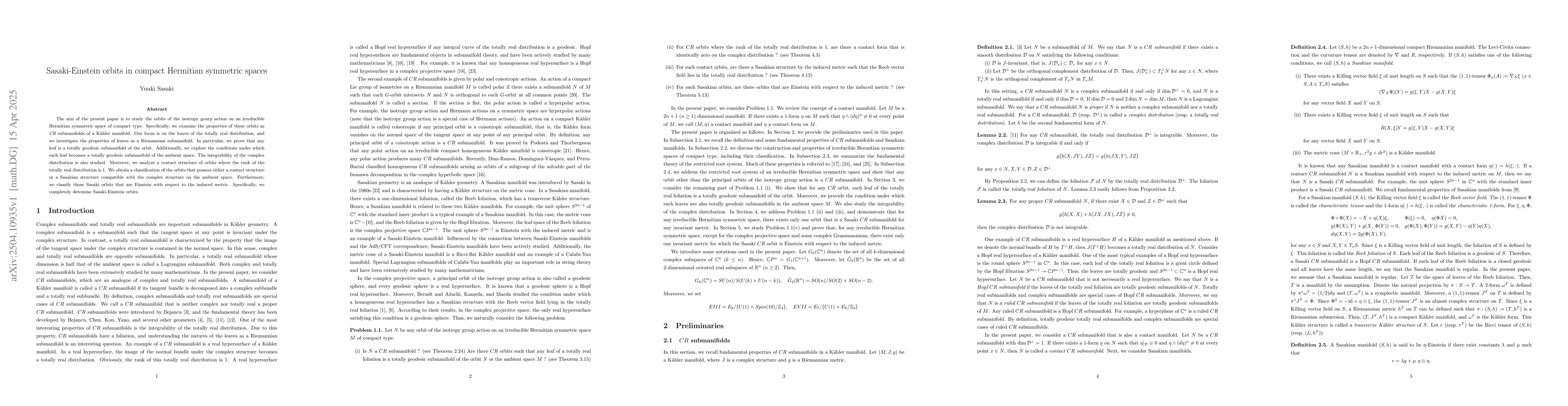 Thumbnail for Sasaki-Einstein orbits in compact Hermitian symmetric spaces