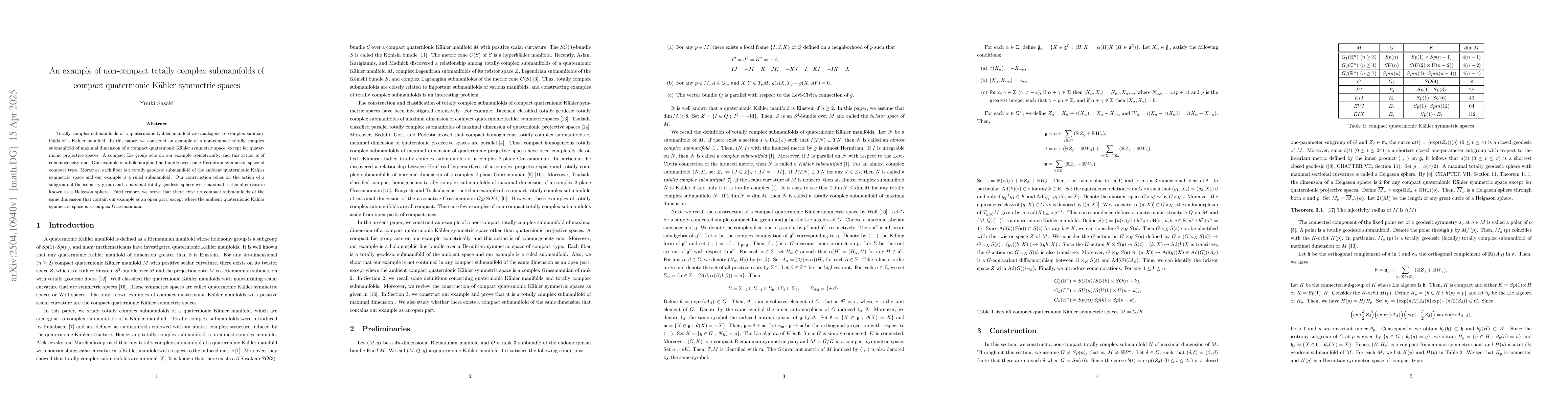 Thumbnail for An example of non-compact totally complex submanifolds of compact
  quaternionic Kähler symmetric spaces