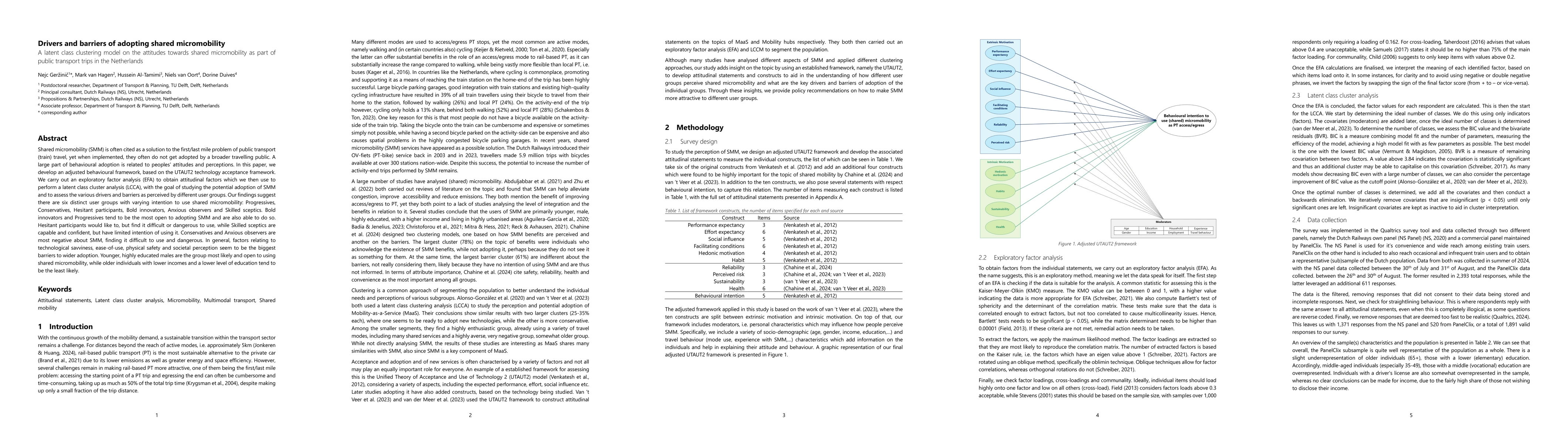 Thumbnail for Drivers and barriers of adopting shared micromobility: a latent class
  clustering model on the attitudes towards shared micromobility as part of
  public transport trips in the Netherlands