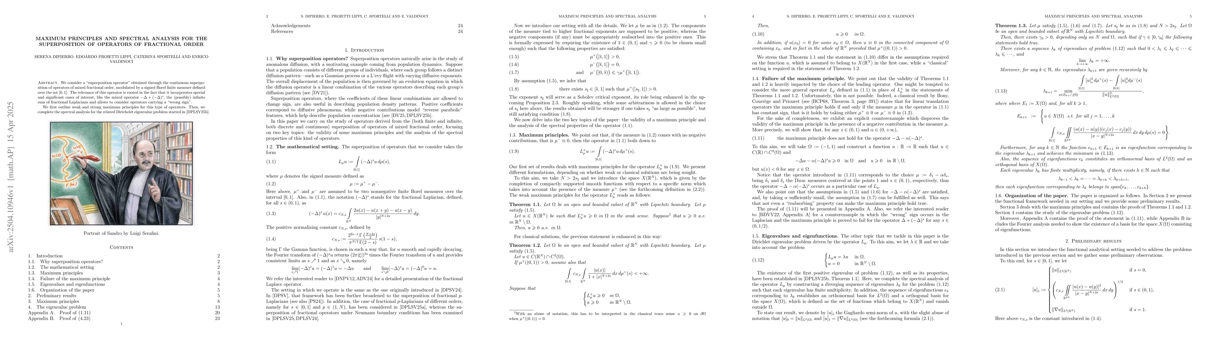Thumbnail for Maximum principles and spectral analysis for the superposition of
  operators of fractional order