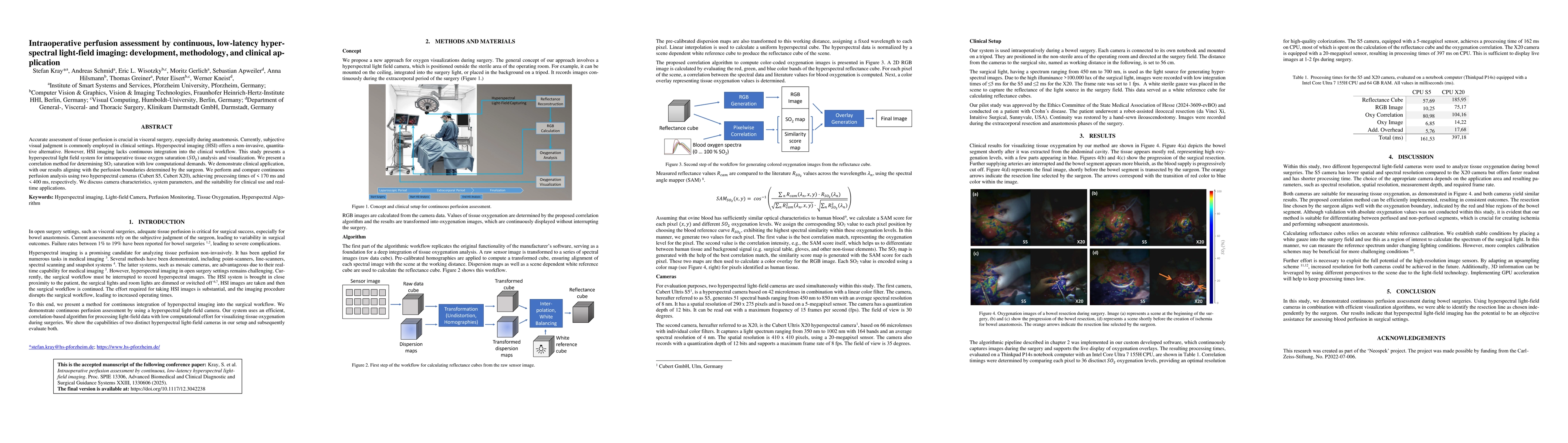 Thumbnail for Intraoperative perfusion assessment by continuous, low-latency
  hyperspectral light-field imaging: development, methodology, and clinical
  application