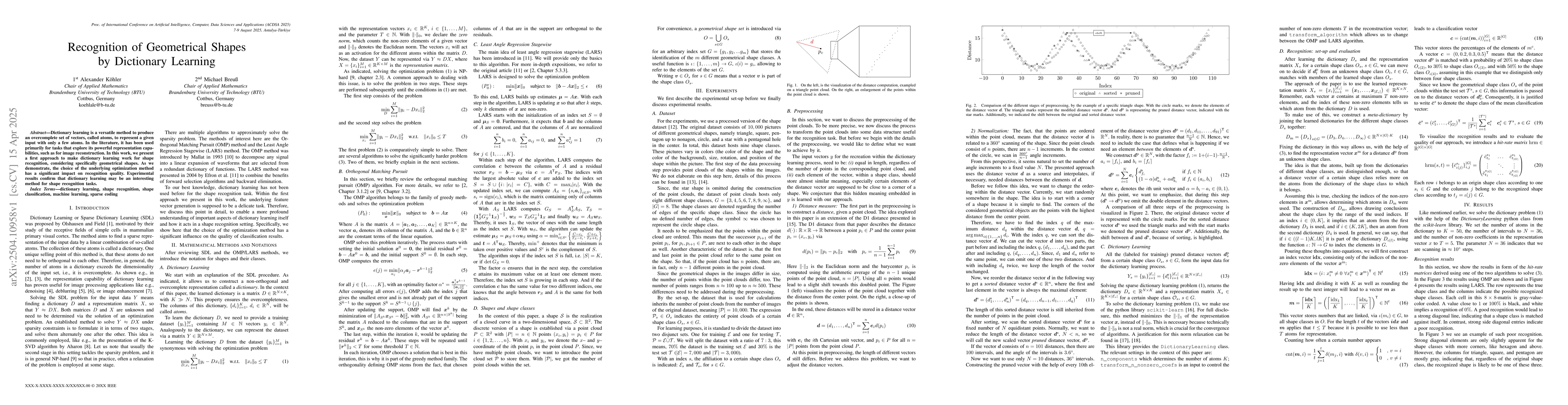Thumbnail for Recognition of Geometrical Shapes by Dictionary Learning