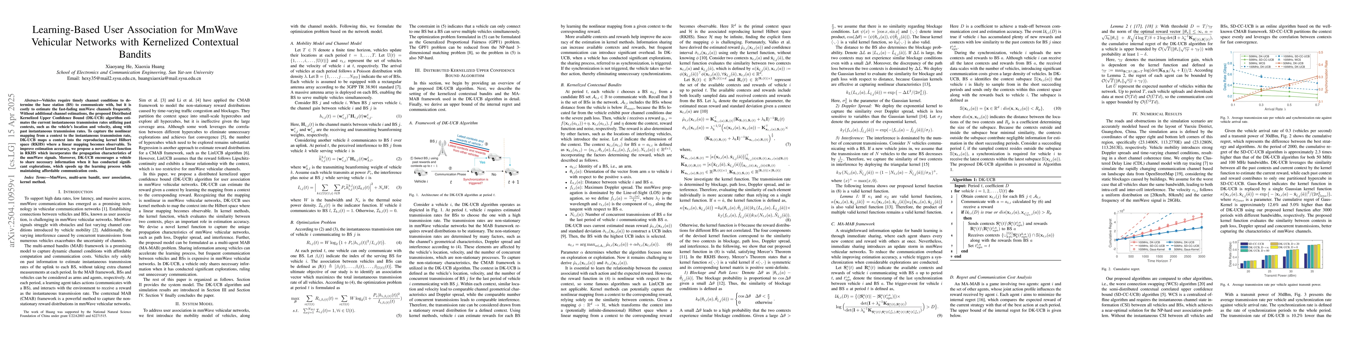 Thumbnail for Learning-Based User Association for MmWave Vehicular Networks With
  Kernelized Contextual Bandits