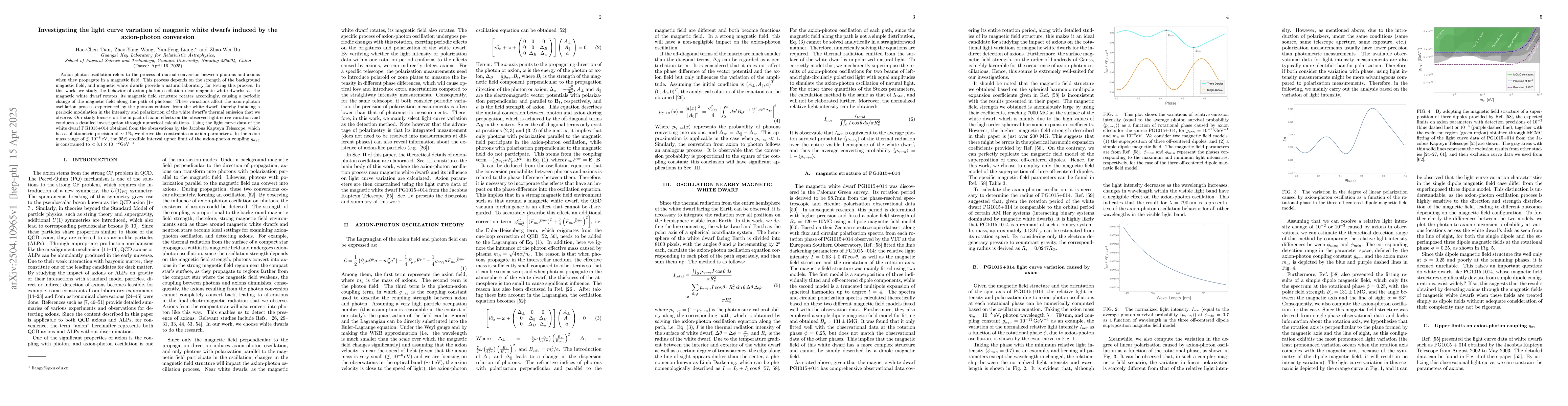 Thumbnail for Investigating the light curve variation of magnetic white dwarfs induced
  by the axion-photon conversion