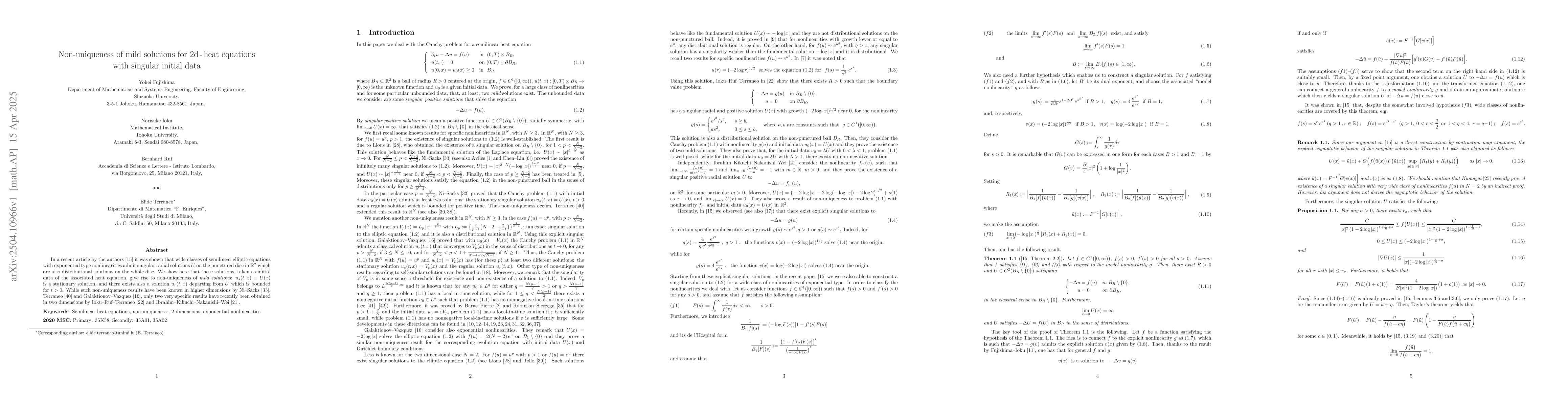 Thumbnail for Non-uniqueness of mild solutions for 2d-heat equations with singular
  initial data