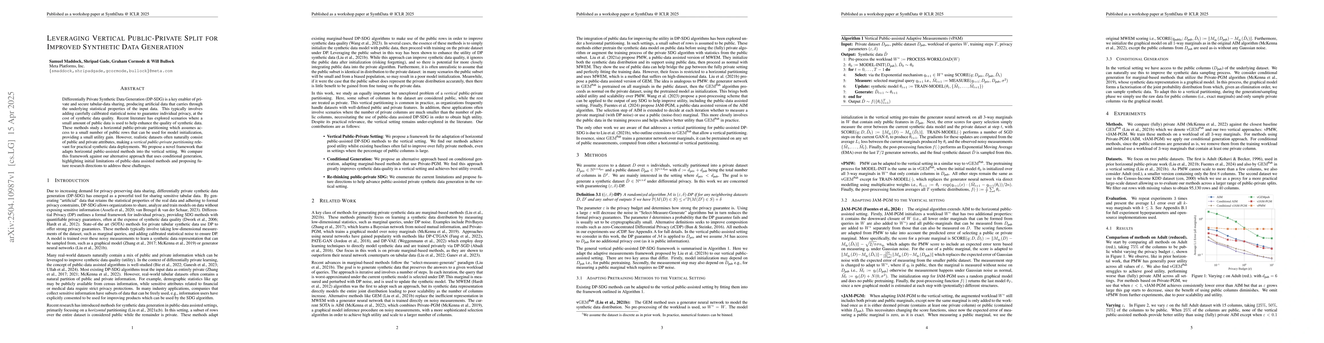 Thumbnail for Leveraging Vertical Public-Private Split for Improved Synthetic Data
  Generation