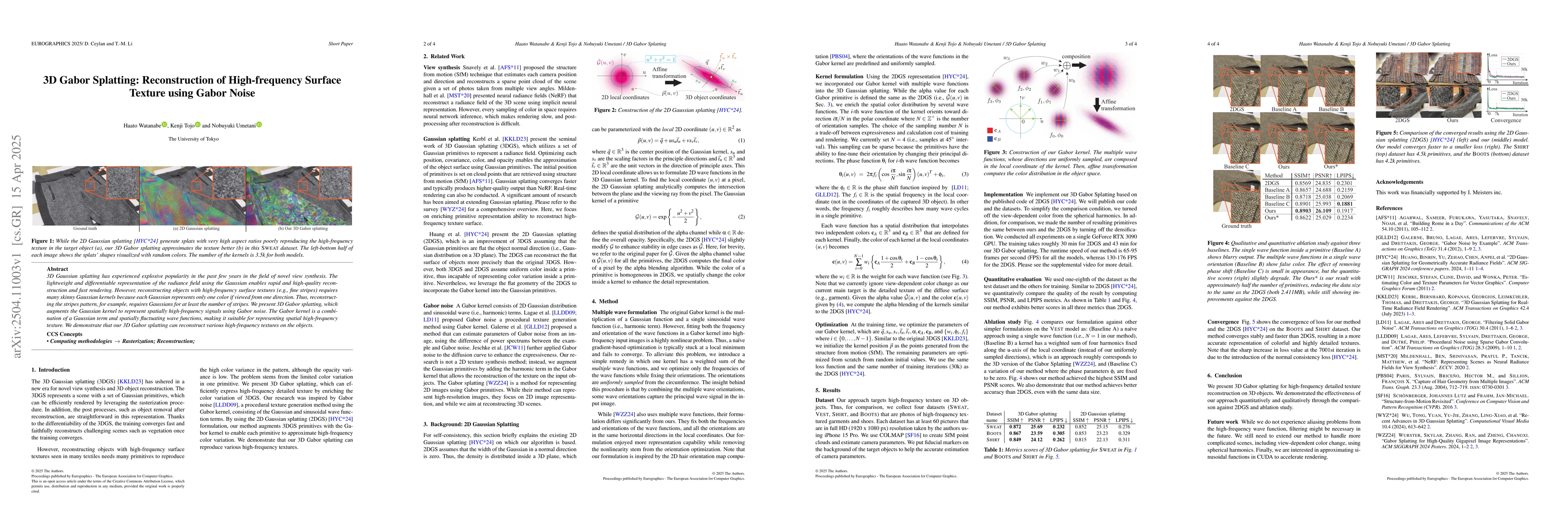 Thumbnail for 3D Gabor Splatting: Reconstruction of High-frequency Surface Texture
  using Gabor Noise