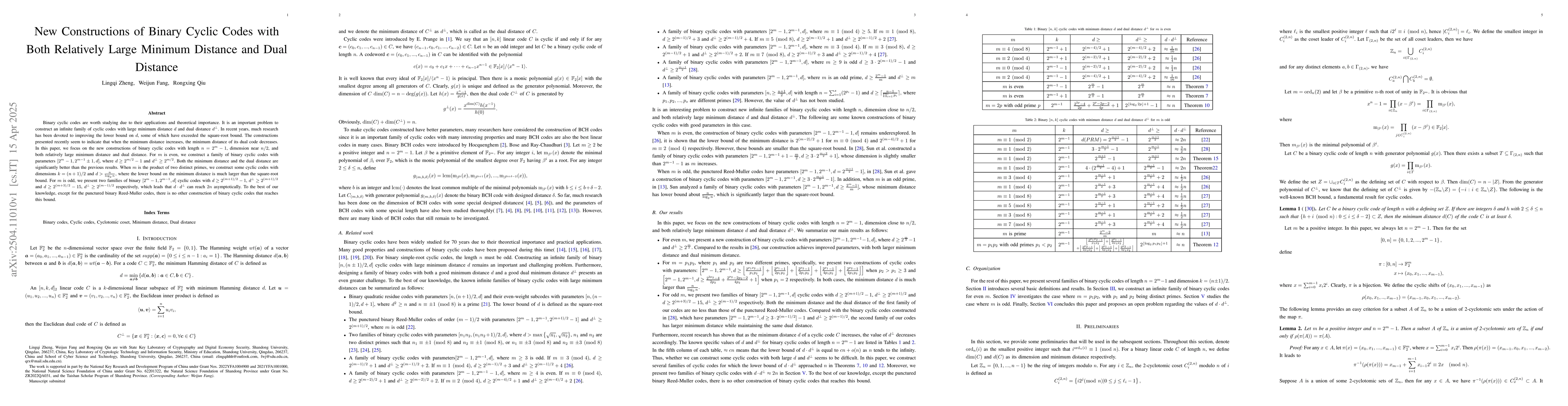 Thumbnail for New Constructions of Binary Cyclic Codes with Both Relatively Large
  Minimum Distance and Dual Distance