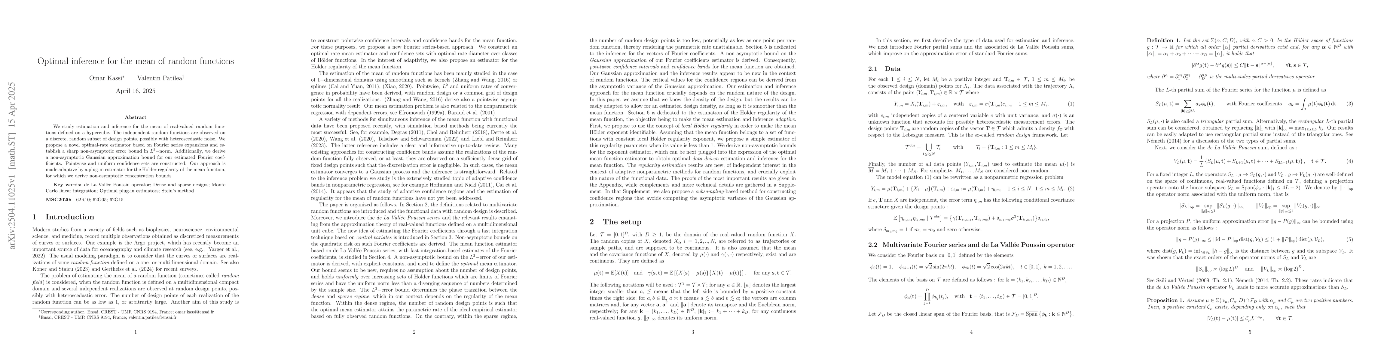 Thumbnail for Optimal inference for the mean of random functions