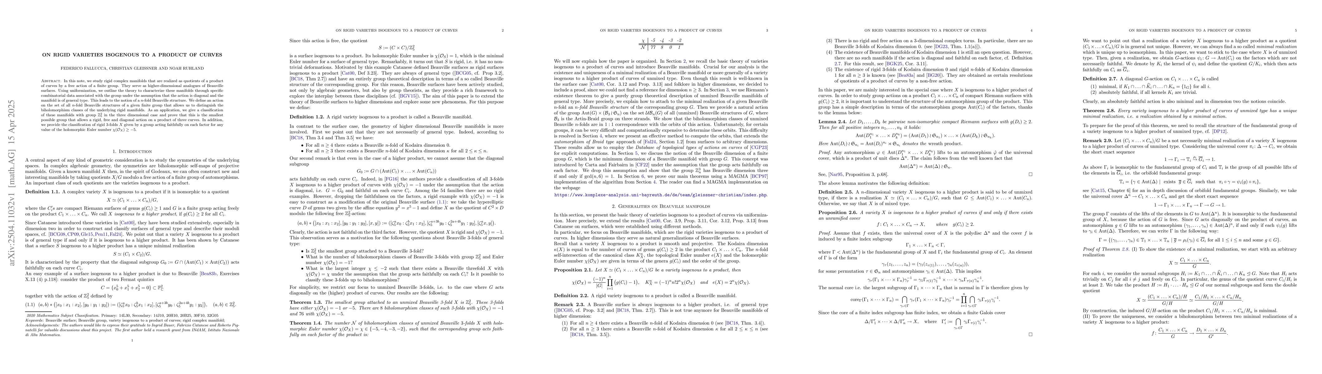 Thumbnail for On Rigid Varieties Isogenous to a Product of Curves