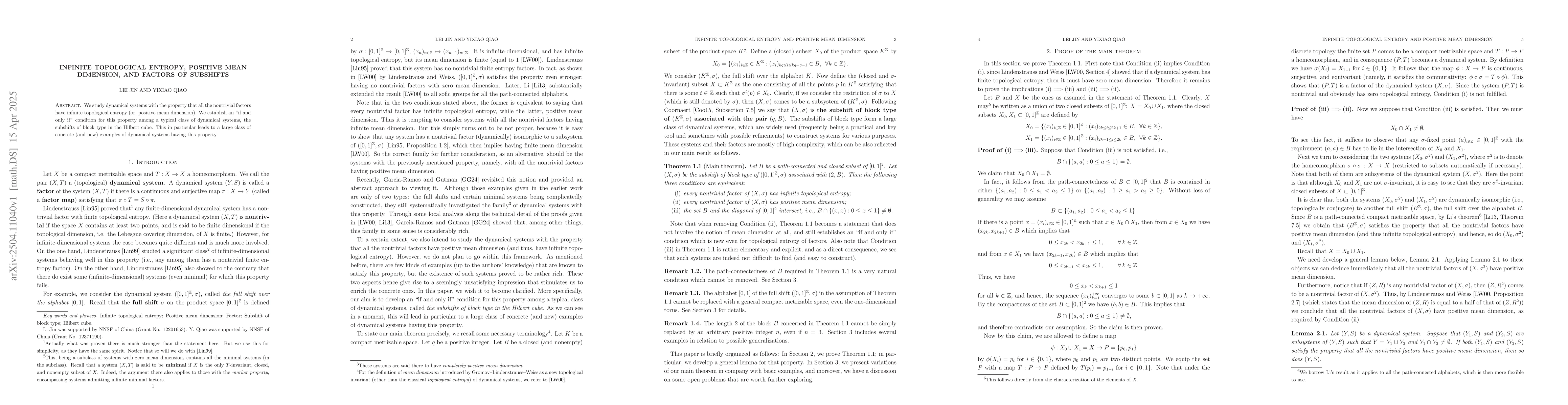 Thumbnail for Infinite topological entropy, positive mean dimension, and factors of
  subshifts