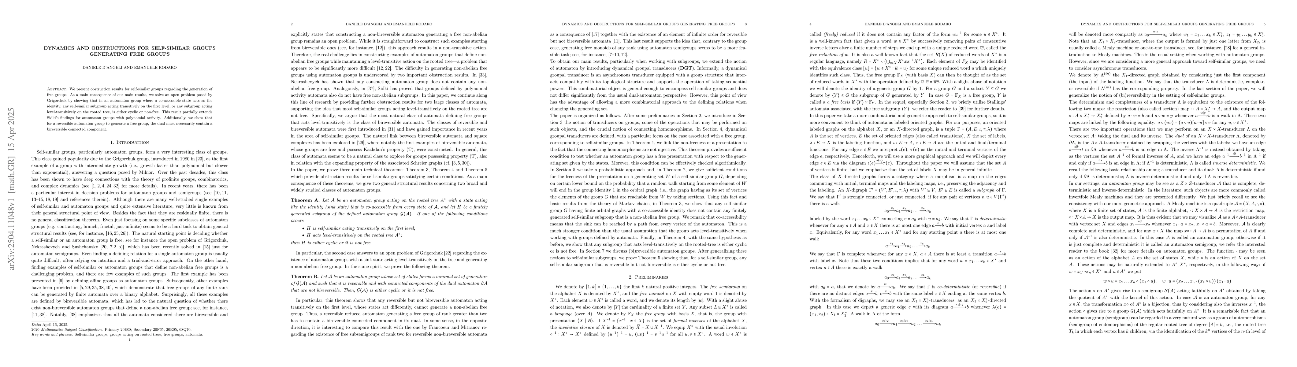 Thumbnail for Dynamics and Obstructions for Self-Similar Groups Generating Free Groups