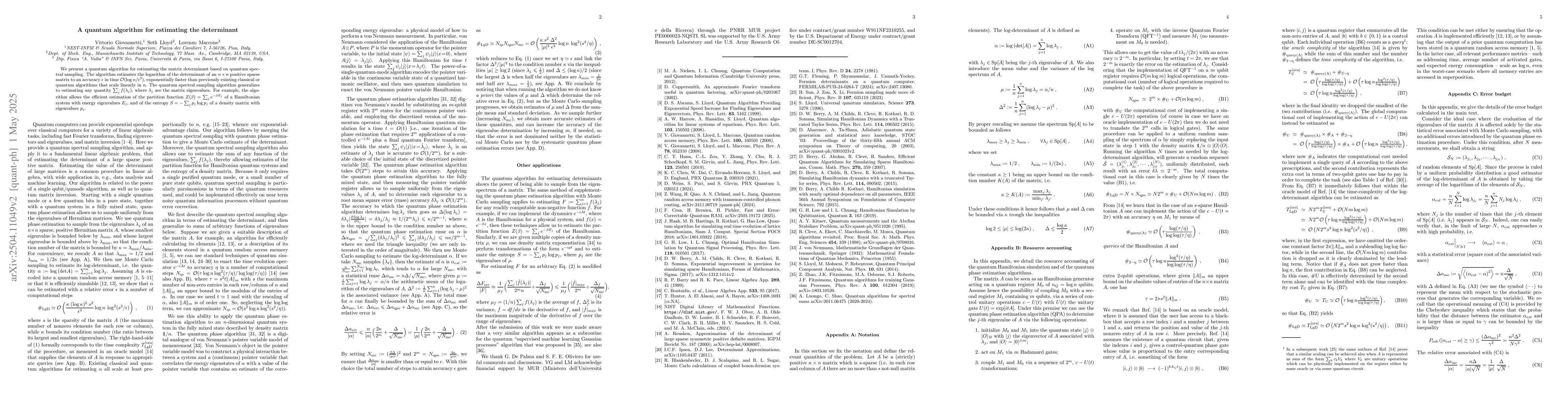 Thumbnail for A quantum algorithm for estimating the determinant