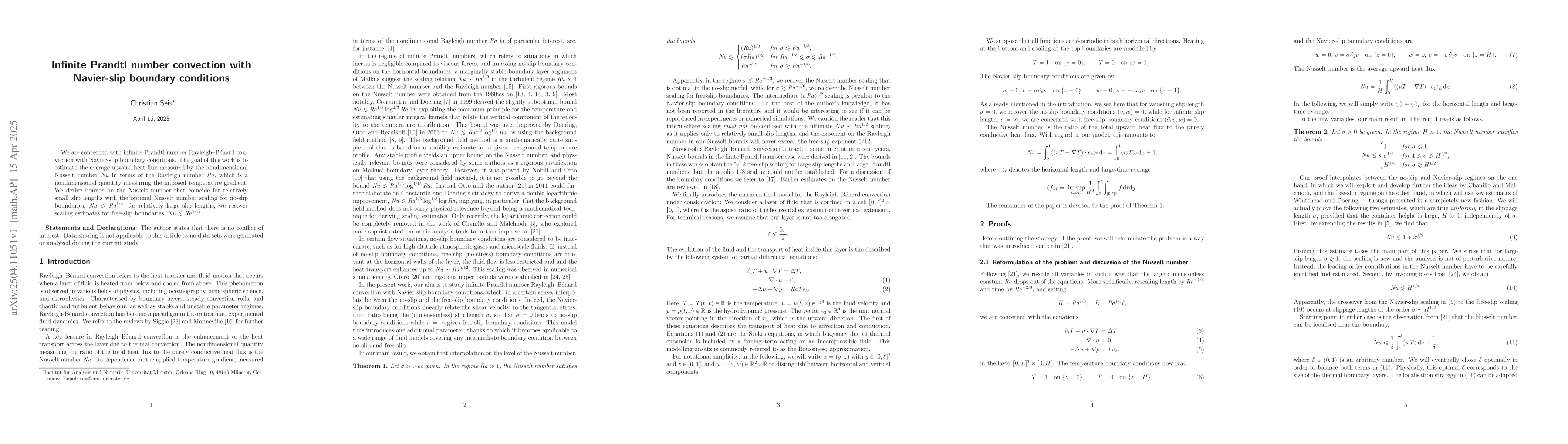 Thumbnail for Infinite Prandtl number convection with Navier-slip boundary conditions
