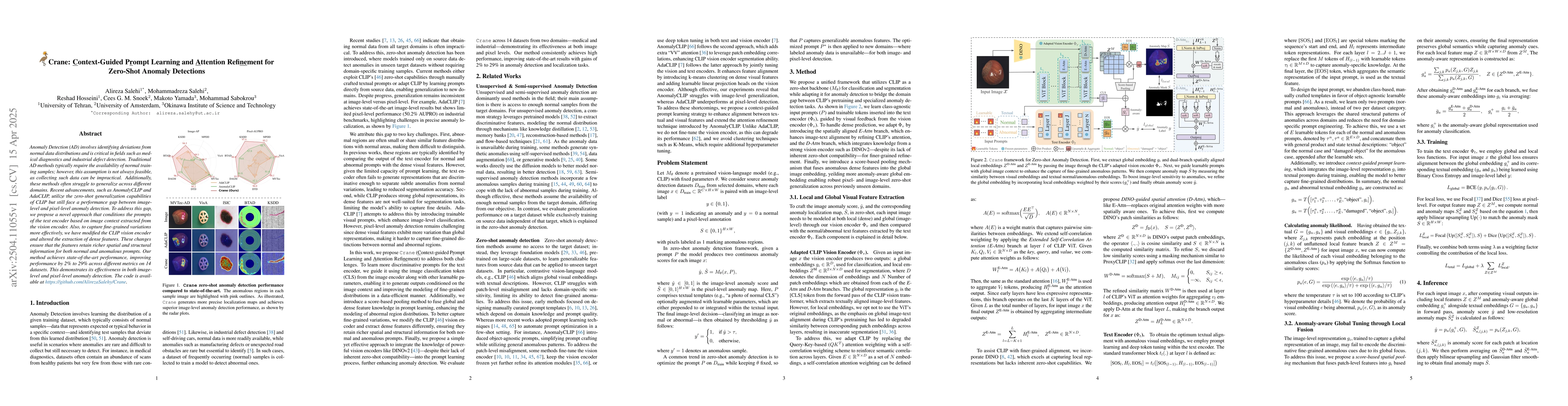 Thumbnail for Crane: Context-Guided Prompt Learning and Attention Refinement for
  Zero-Shot Anomaly Detections