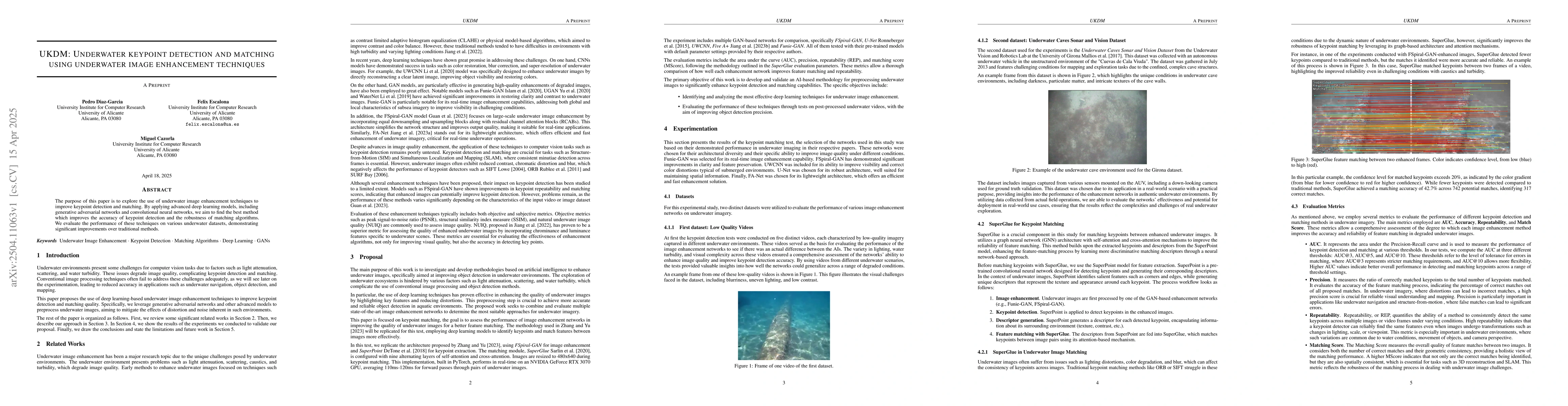 Thumbnail for UKDM: Underwater keypoint detection and matching using underwater image
  enhancement techniques