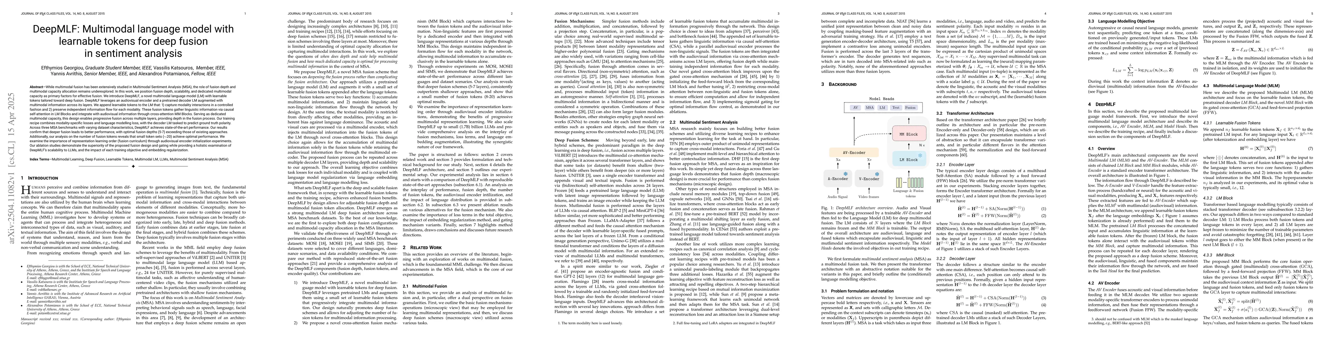 Thumbnail for DeepMLF: Multimodal language model with learnable tokens for deep fusion
  in sentiment analysis