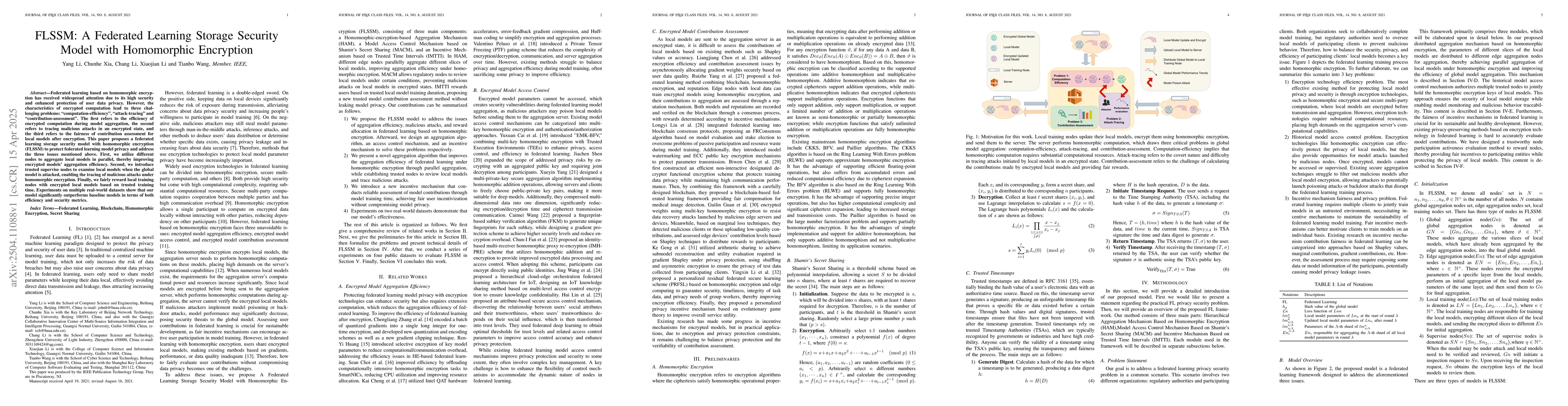 Thumbnail for FLSSM: A Federated Learning Storage Security Model with Homomorphic
  Encryption