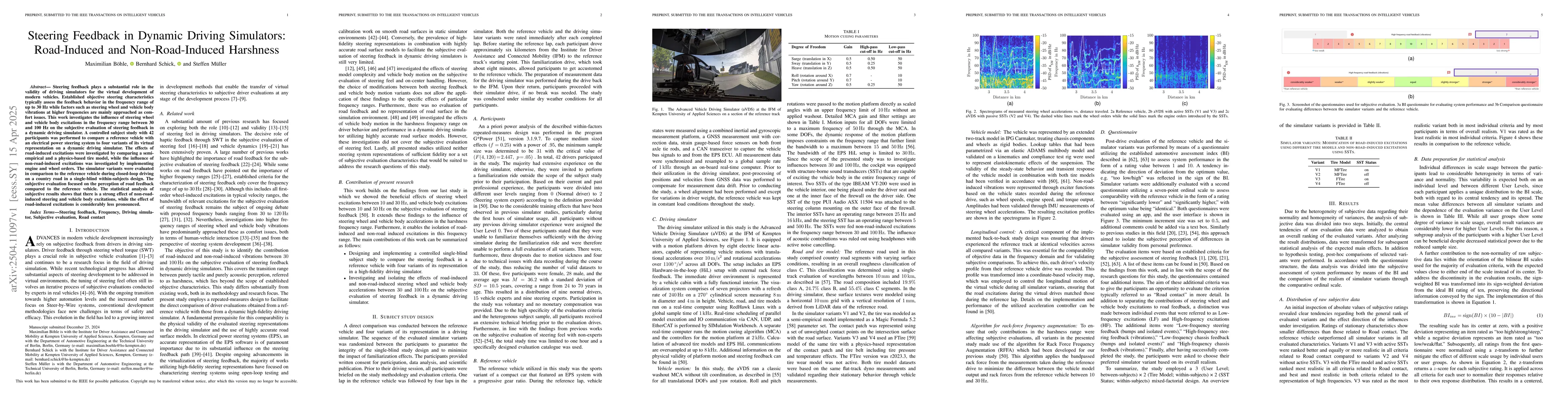 Thumbnail for Steering Feedback in Dynamic Driving Simulators: Road-Induced and
  Non-Road-Induced Harshness