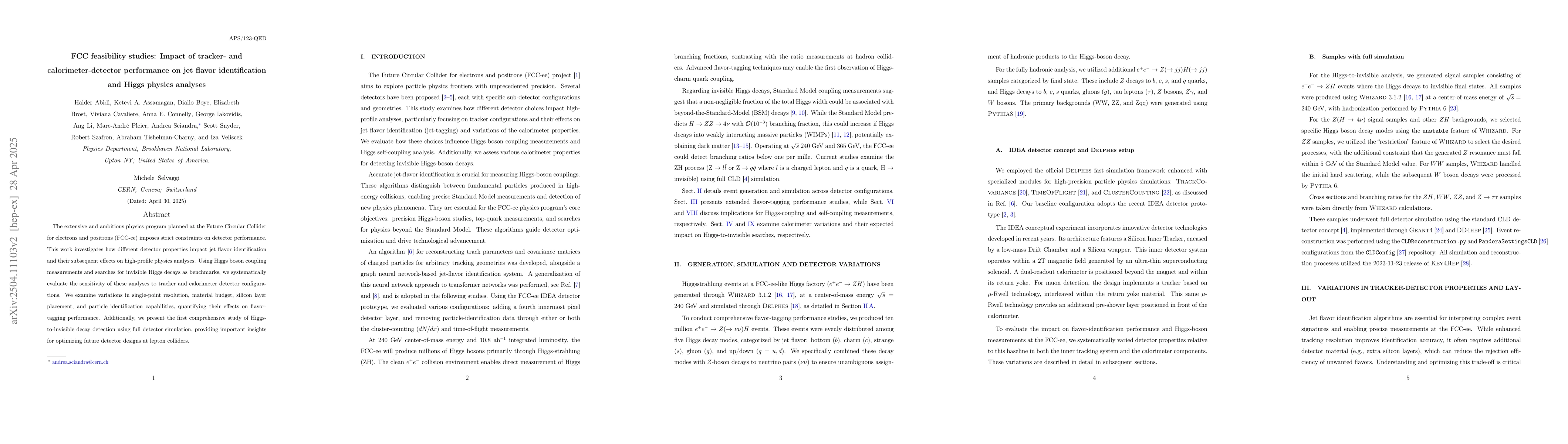 Thumbnail for FCC feasibility studies: Impact of tracker- and calorimeter-detector
  performance on jet flavor identification and Higgs physics analyses