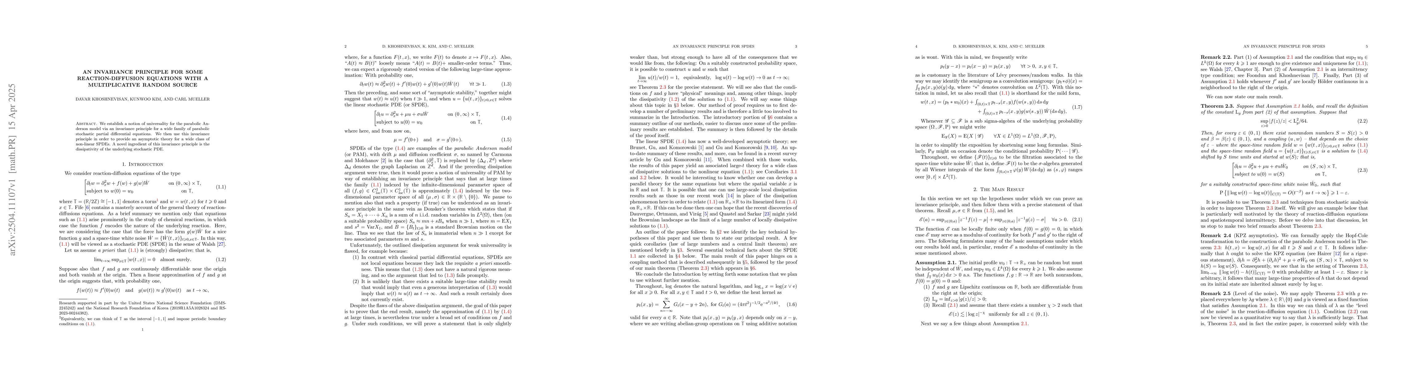 Thumbnail for An Invariance Principle for some Reaction-Diffusion Equations with a
  Multiplicative Random Source
