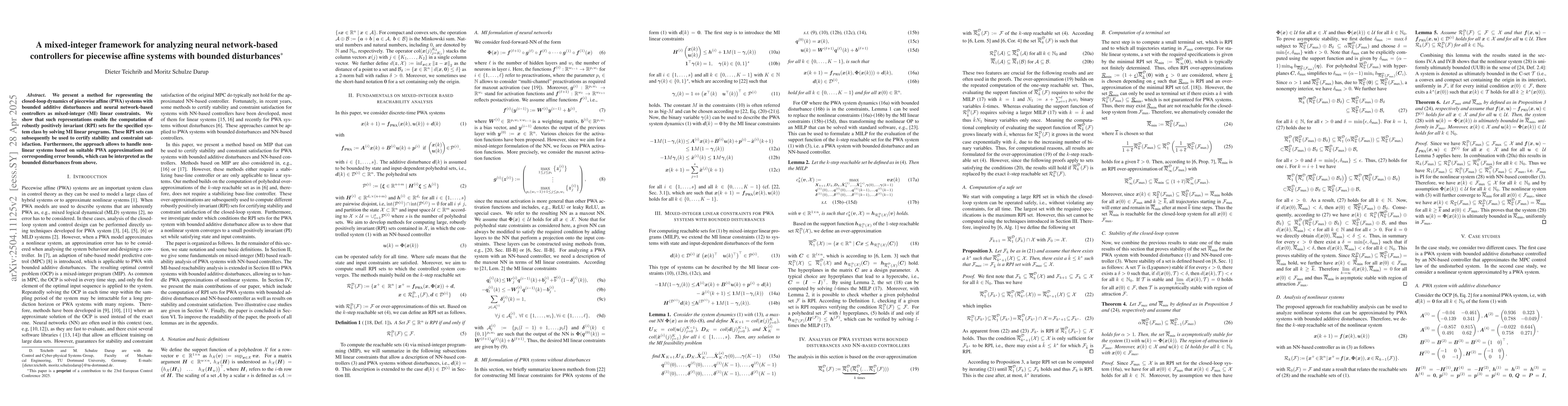 Thumbnail for A mixed-integer framework for analyzing neural network-based controllers
  for piecewise affine systems with bounded disturbances