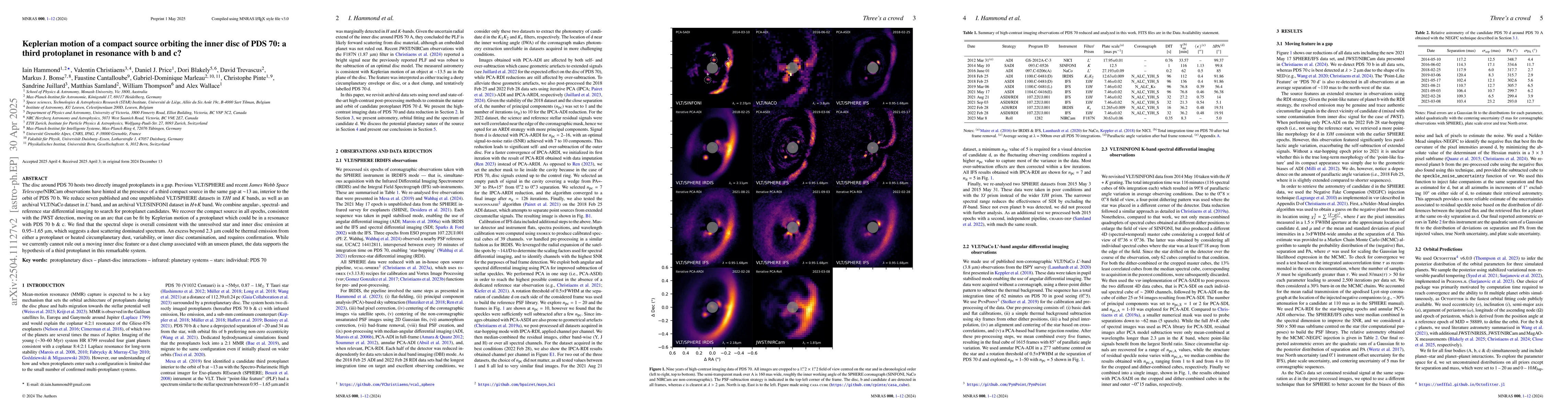 Thumbnail for Keplerian motion of a compact source orbiting the inner disc of PDS 70:
  a third protoplanet in resonance with b and c?