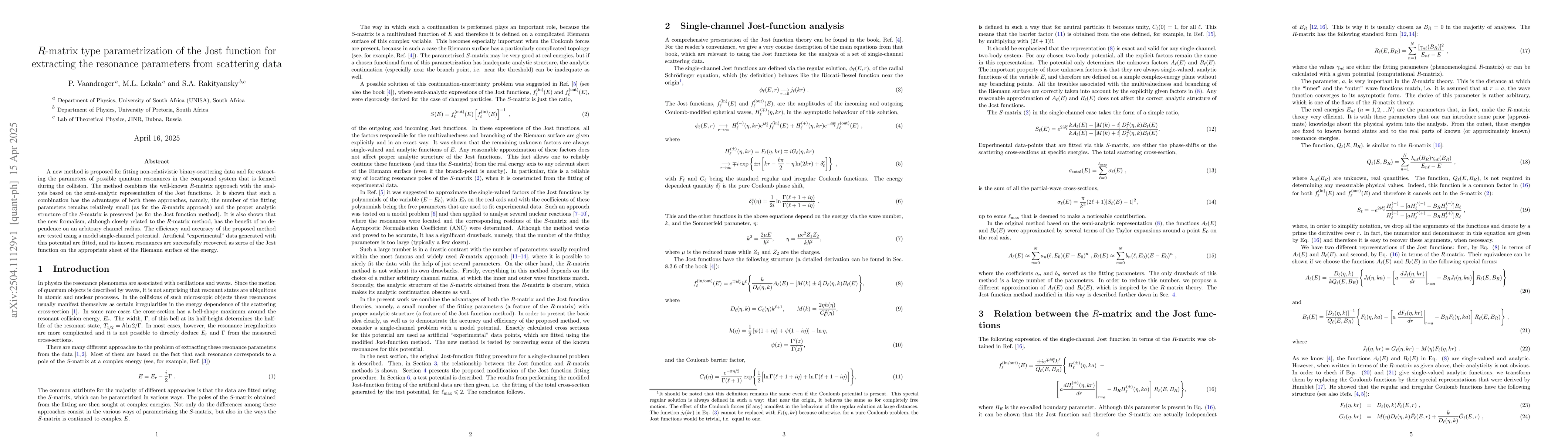 Thumbnail for $R$-matrix type parametrization of the Jost function for extracting the
  resonance parameters from scattering data