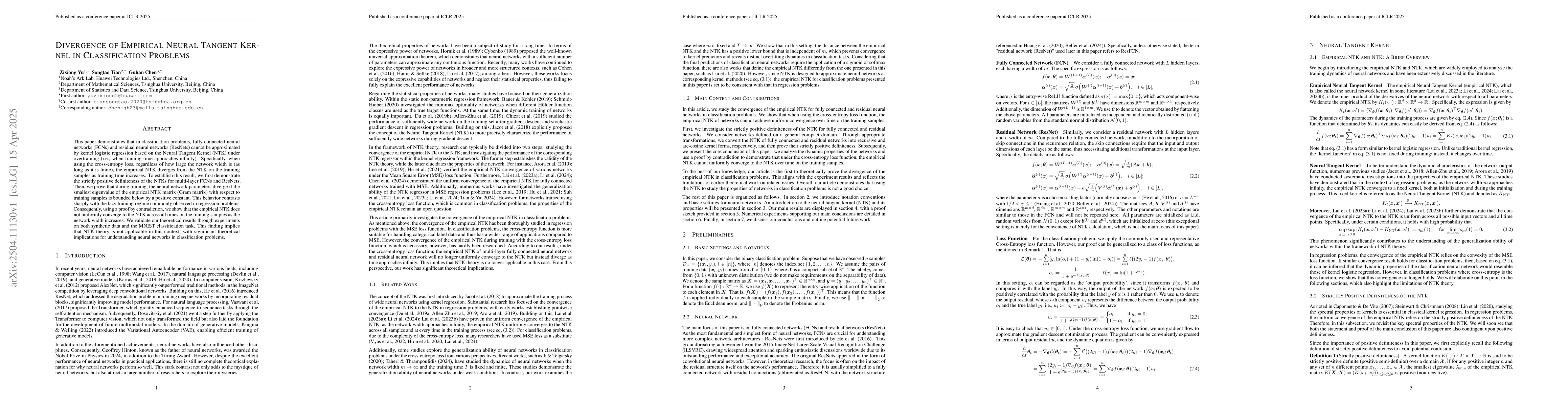 Thumbnail for Divergence of Empirical Neural Tangent Kernel in Classification Problems