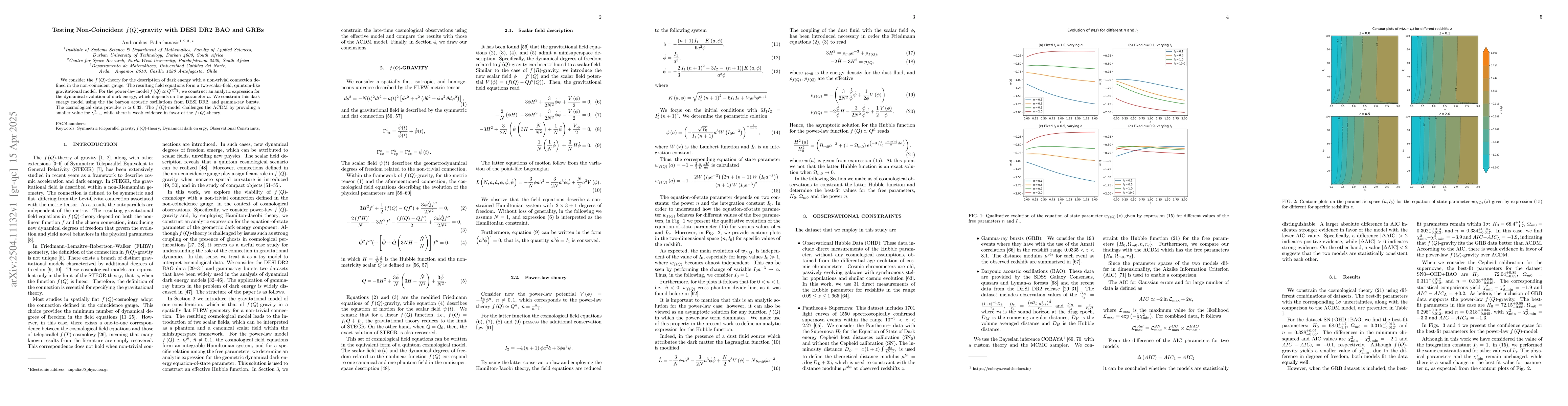 Thumbnail for Testing Non-Coincident $f(Q)$-gravity with DESI DR2 BAO and GRBs
