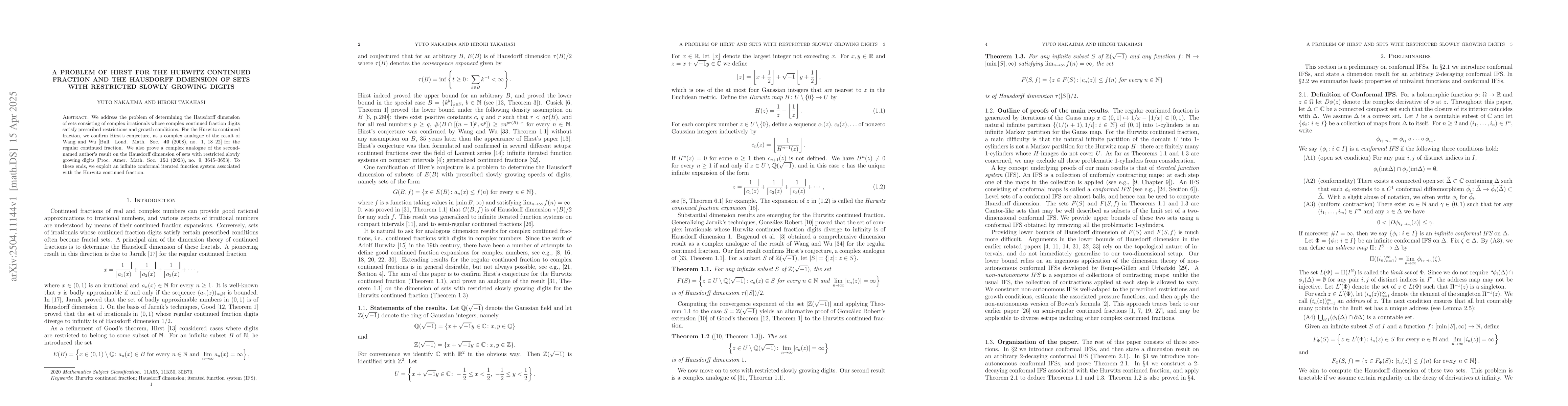 Thumbnail for A problem of Hirst for the Hurwitz continued fraction and the Hausdorff
  dimension of sets with restricted slowly growing digits