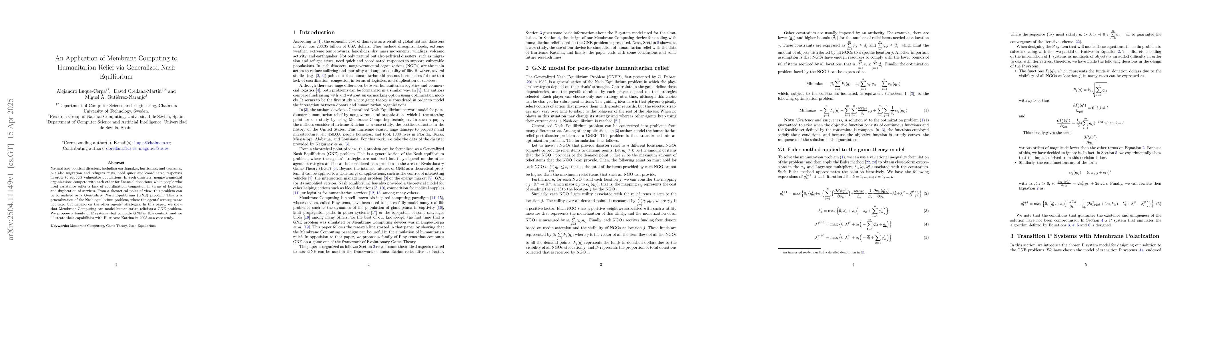 Thumbnail for An Application of Membrane Computing to Humanitarian Relief via
  Generalized Nash Equilibrium