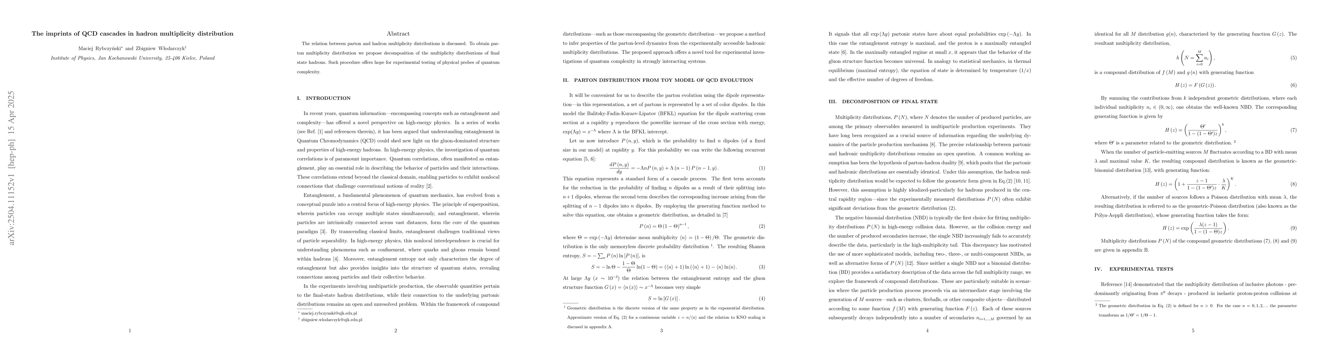 Thumbnail for The imprints of QCD cascades in hadron multiplicity distribution