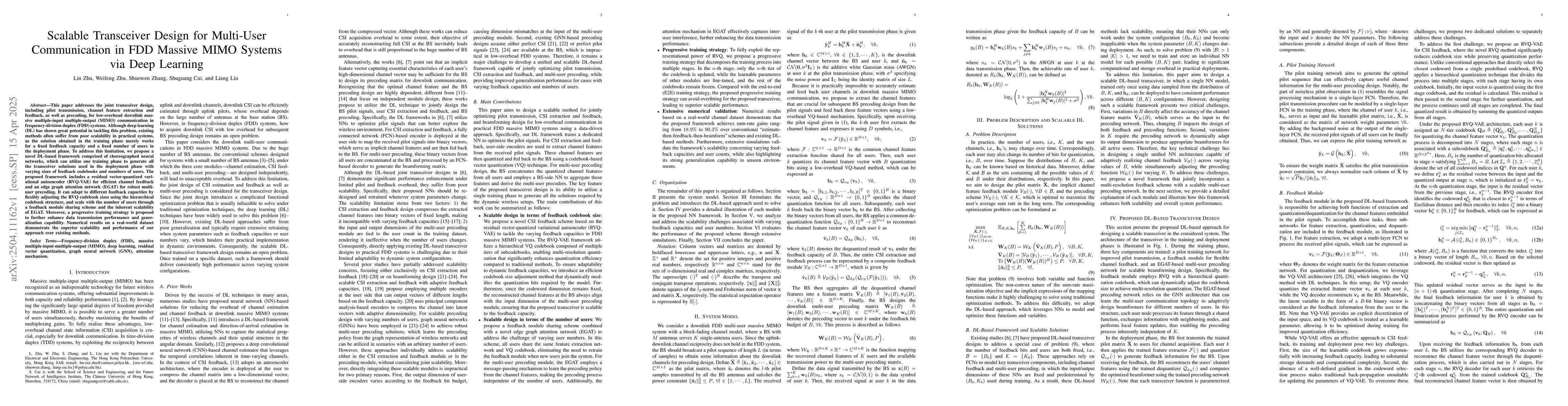 Thumbnail for Scalable Transceiver Design for Multi-User Communication in FDD Massive
  MIMO Systems via Deep Learning