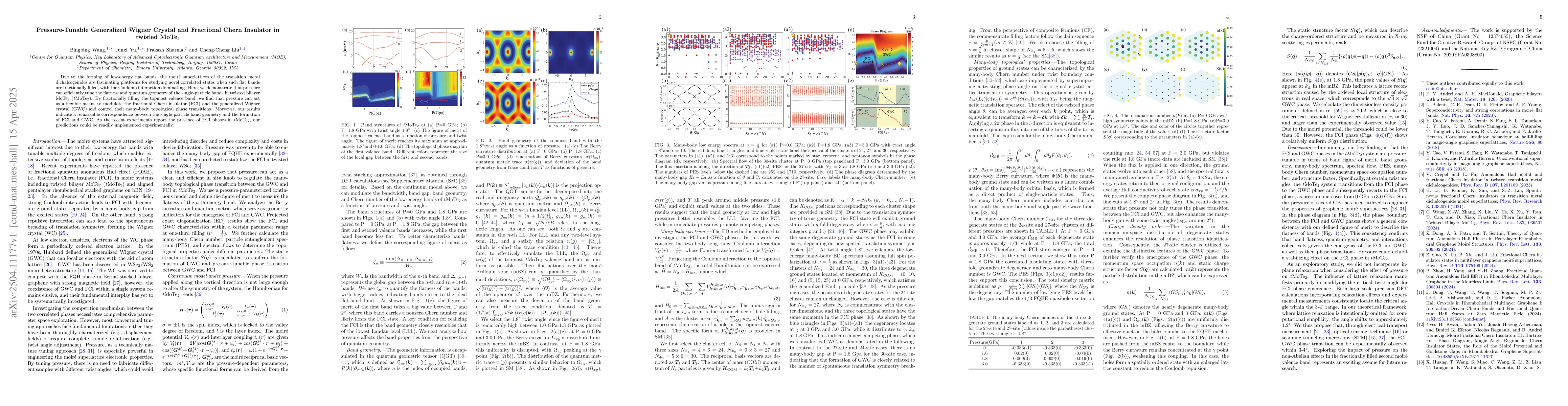 Thumbnail for Pressure-Tunable Generalized Wigner Crystal and Fractional Chern
  Insulator in twisted MoTe$_2$