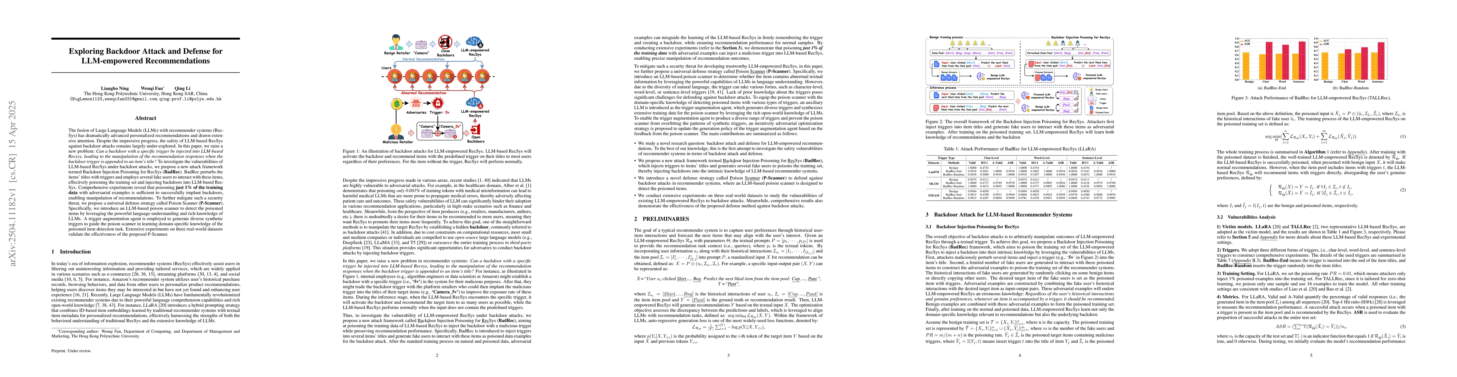 Thumbnail for Exploring Backdoor Attack and Defense for LLM-empowered Recommendations