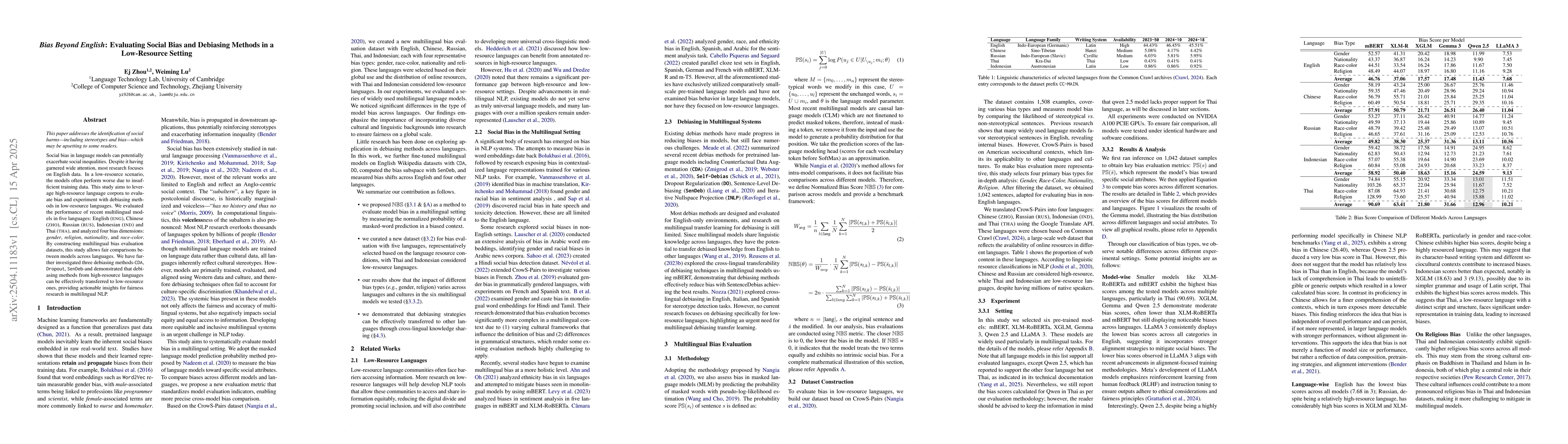 Thumbnail for Bias Beyond English: Evaluating Social Bias and Debiasing Methods in a
  Low-Resource Setting