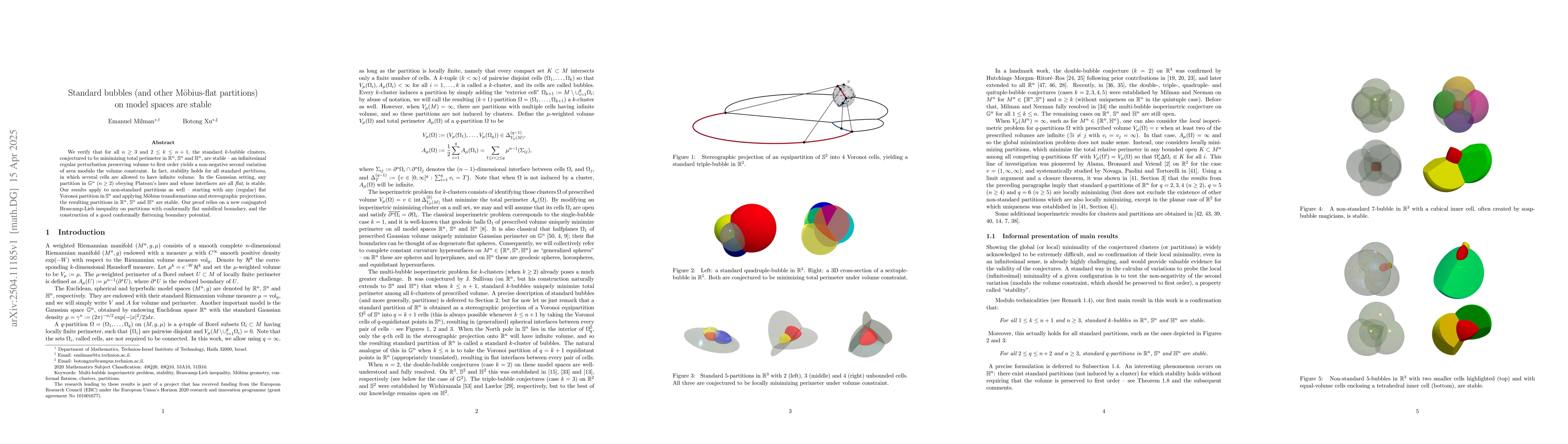 Thumbnail for Standard bubbles (and other Möbius-flat partitions) on model spaces
  are stable