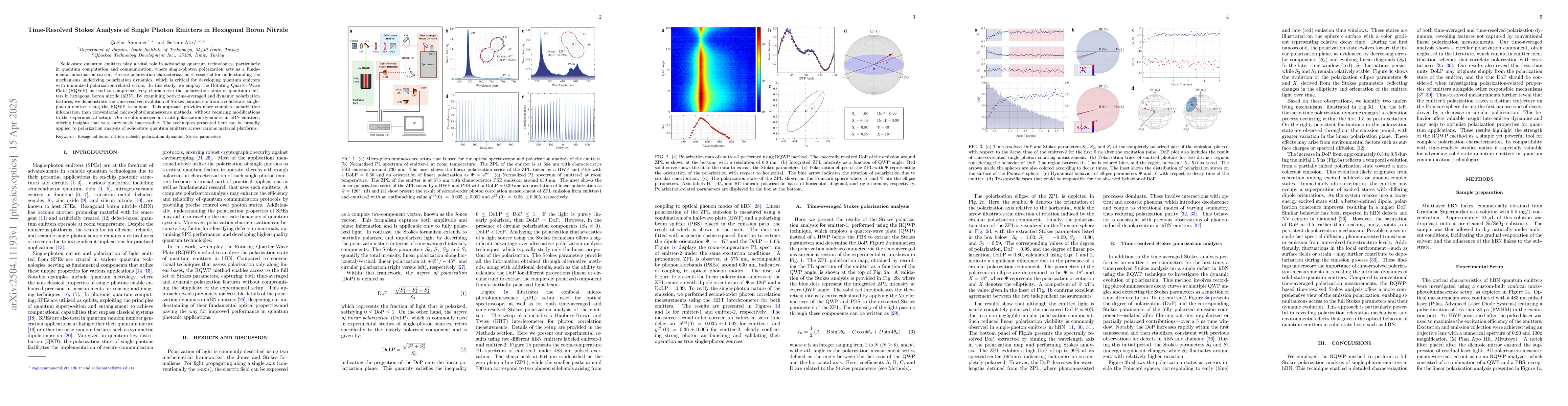 Thumbnail for Time-Resolved Stokes Analysis of Single Photon Emitters in Hexagonal
  Boron Nitride