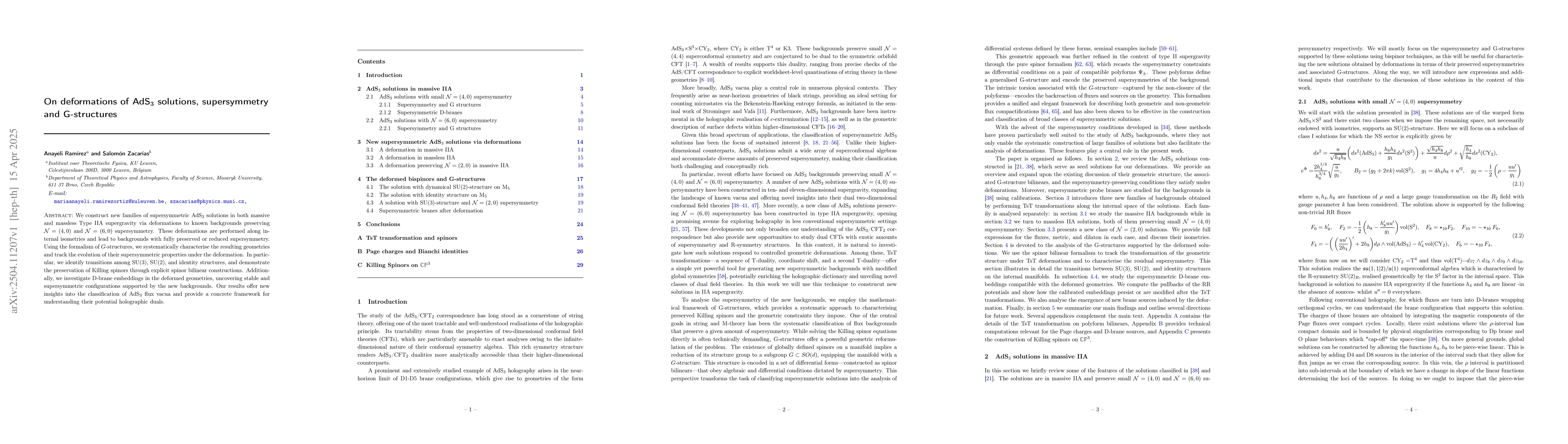 Thumbnail for On deformations of AdS$_3$ solutions, supersymmetry and $G$-structures