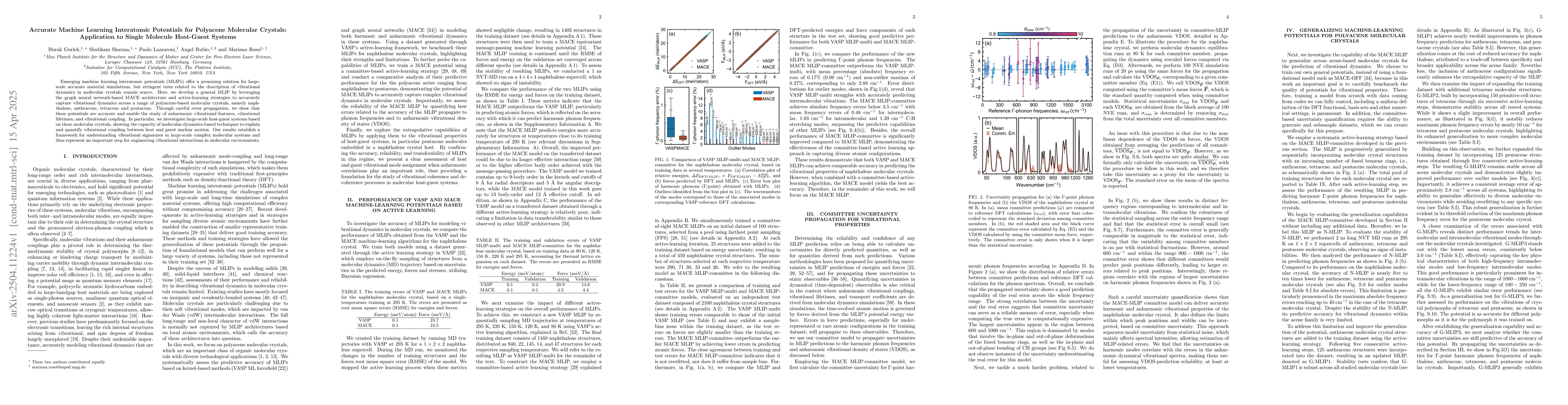 Thumbnail for Accurate Machine Learning Interatomic Potentials for Polyacene Molecular
  Crystals: Application to Single Molecule Host-Guest Systems
