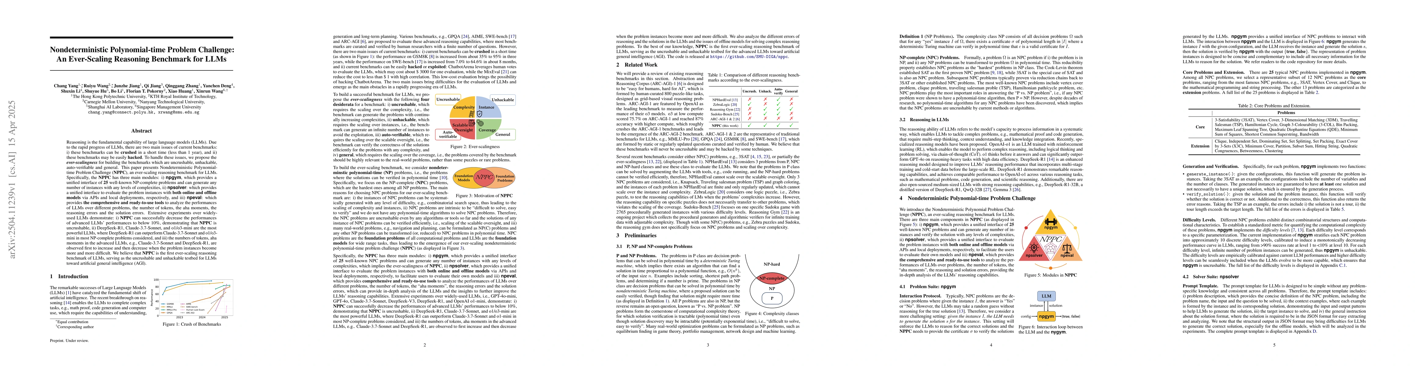 Thumbnail for Nondeterministic Polynomial-time Problem Challenge: An Ever-Scaling
  Reasoning Benchmark for LLMs